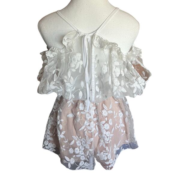 Akira Women's S White Floral Embroidered‎ Mesh Romper Bridal Summer Boho Neutral - Picture 4 of 7